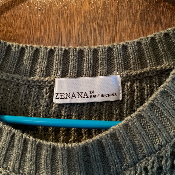 Zenana Olive Waffle Knit Sweater - Picture 3 of 3